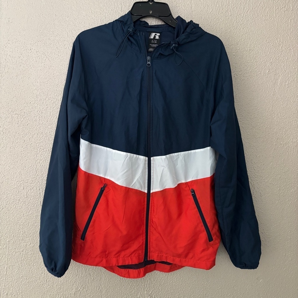 Vintage Mens Russell Athletic Windbreaker, Size Small (34-36) Blue/Orange/White - Picture 1 of 8